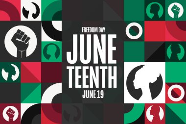 Haziran 'da. Özgürlük Günü. 19 Haziran. Tatil konsepti. Arkaplan, afiş, kart, yazılı poster şablonu. Vektör EPS10 illüstrasyonu