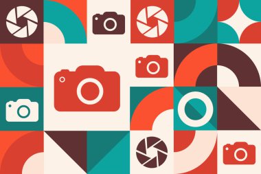 Ulusal Kamera Günü. 29 Haziran. Kusursuz geometrik desen. Arkaplan, afiş, kart, poster için şablon. Vektör EPS10 illüstrasyonu