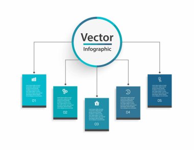 5 seçenek ya da adımlı vektör bilgi şablonu. İş akışı düzeni, diyagram, yıllık rapor, web tasarımı için kullanılabilir