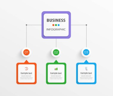 Üç seçenek veya adımlı iş vektörü bilgi şablonu. İş akışı düzeni, diyagram, yıllık rapor, web tasarımı için kullanılabilir
