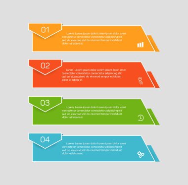 4 seçenek, adım ya da süreç içeren ticari bilgi tasarım şablonu. İş akışı düzeni, diyagram, yıllık rapor, web tasarımı için kullanılabilir