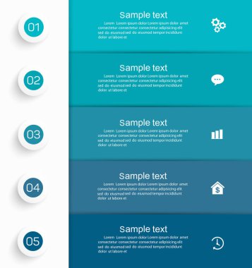 5 seçenek ya da adımlı vektör bilgi şablonu. İş akışı düzeni, diyagram, yıllık rapor, web tasarımı için kullanılabilir