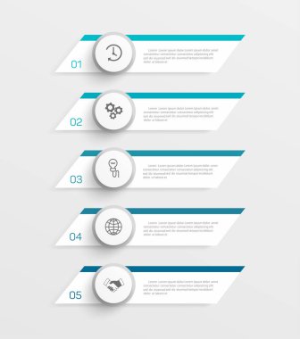 5 seçenek ya da adımlı vektör bilgi şablonu. İş akışı düzeni, diyagram, yıllık rapor, web tasarımı için kullanılabilir