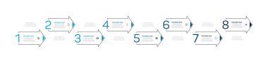 8 seçenek, adım ya da süreç içeren bilgi tasarım şablonu. İş akışı düzeni, diyagram, yıllık rapor, web tasarımı için kullanılabilir