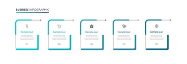 Ticari bilgi grafikleri dizayn şablonu 5 seçenek ve sayı, adım veya süreç içeriyor. Veri görselleştirme. Vektör illüstrasyonu