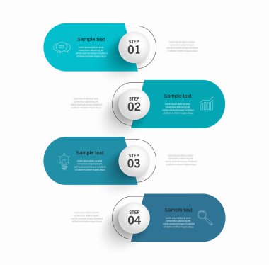 4 seçenek, adım ya da süreç içeren ticari bilgi tasarım şablonu. İş akışı düzeni, diyagram, yıllık rapor, web tasarımı için kullanılabilir