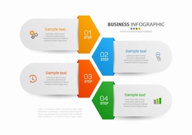 4 seçenek, adım ya da süreç içeren ticari bilgi tasarım şablonu. İş akışı düzeni, diyagram, yıllık rapor, web tasarımı için kullanılabilir