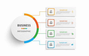 4 seçenek, adım ya da süreç içeren ticari bilgi tasarım şablonu. İş akışı düzeni, diyagram, yıllık rapor, web tasarımı için kullanılabilir