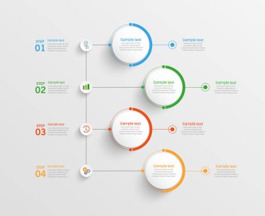 4 seçenek, adım ya da süreç içeren ticari bilgi tasarım şablonu. İş akışı düzeni, diyagram, yıllık rapor, web tasarımı için kullanılabilir