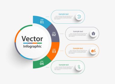 4 seçenek, adım ya da süreç içeren ticari bilgi tasarım şablonu. İş akışı düzeni, diyagram, yıllık rapor, web tasarımı için kullanılabilir