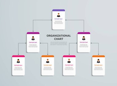 Ticari avatar simgeleriyle kurumsal organizasyon şeması. İş hiyerarşisi bilgi elemanları. Vektör illüstrasyonu
