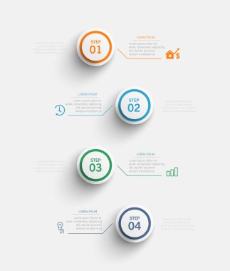 4 seçenek, adım ya da süreç içeren ticari bilgi tasarım şablonu. İş akışı düzeni, diyagram, yıllık rapor, web tasarımı için kullanılabilir