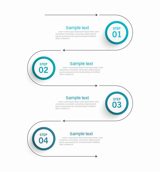 Шаблон бизнес-инфографического дизайна с 4 вариантами, шагами или процессами. Может использоваться для верстки рабочих процессов, составления годового отчета, веб-дизайна
