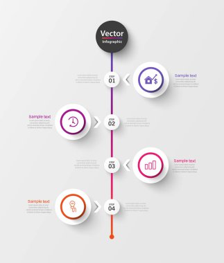 4 seçenek, adım ya da süreç içeren ticari bilgi tasarım şablonu. İş akışı düzeni, diyagram, yıllık rapor, web tasarımı için kullanılabilir