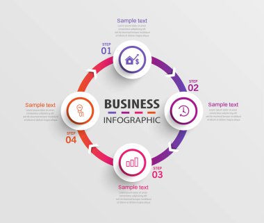 4 seçenek, adım ya da süreç içeren ticari bilgi tasarım şablonu. İş akışı düzeni, diyagram, yıllık rapor, web tasarımı için kullanılabilir