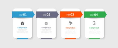 4 seçenek, adım ya da süreç içeren ticari bilgi tasarım şablonu. İş akışı düzeni, diyagram, yıllık rapor, web tasarımı için kullanılabilir