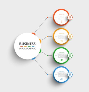 4 seçenek, adım ya da süreç içeren ticari bilgi tasarım şablonu. İş akışı düzeni, diyagram, yıllık rapor, web tasarımı için kullanılabilir