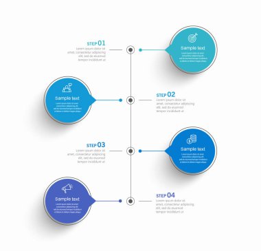 4 seçenek, adım ya da süreç içeren ticari bilgi tasarım şablonu. İş akışı düzeni, diyagram, yıllık rapor, web tasarımı için kullanılabilir