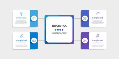 4 seçenek, adım ya da süreç içeren ticari bilgi tasarım şablonu. İş akışı düzeni, diyagram, yıllık rapor, web tasarımı için kullanılabilir