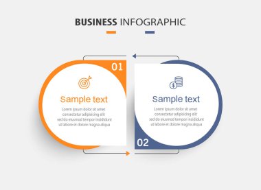 Simgeli vektör bilgi şablonu ve 2 seçenek veya adım