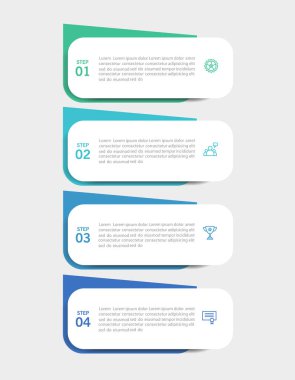 4 seçenek, adım ya da süreç içeren ticari bilgi şablonu. İş akışı düzeni, diyagram, yıllık rapor, web tasarımı için kullanılabilir