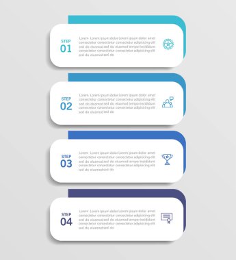 4 seçenek, adım ya da süreç içeren ticari bilgi şablonu. İş akışı düzeni, diyagram, yıllık rapor, web tasarımı için kullanılabilir
