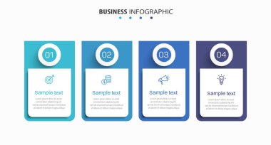 4 seçenek, adım ya da süreç içeren ticari bilgi şablonu. İş akışı düzeni, diyagram, yıllık rapor, web tasarımı için kullanılabilir
