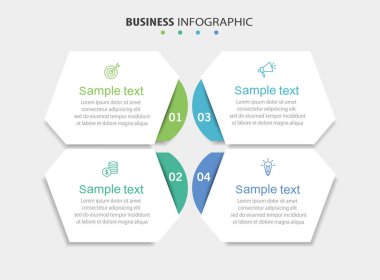 4 seçenek, adım ya da süreç içeren ticari bilgi şablonu. İş akışı düzeni, diyagram, yıllık rapor, web tasarımı için kullanılabilir