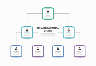 Ticari avatar simgeleriyle kurumsal organizasyon şeması. İş hiyerarşisi bilgi elemanları