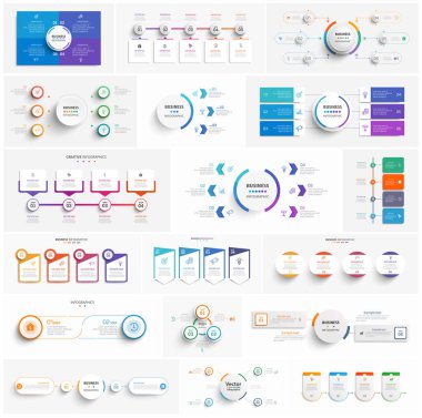 Seçenekleri, adımları ve süreçleri olan ticari bilgi tasarım şablonu koleksiyonu. İş akışı düzeni, diyagram, sayı seçenekleri, web tasarımı için kullanılabilir