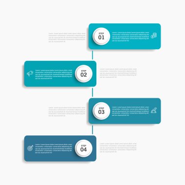 4 seçenek, adım ya da süreç içeren ticari bilgi şablonu. İş akışı düzeni, diyagram, yıllık rapor, web tasarımı için kullanılabilir