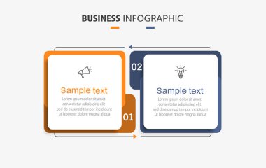 Simgeli vektör bilgi şablonu ve 2 seçenek veya adım. İşlem şeması, sunumlar, iş akışı düzeni, akış şeması, bilgi grafiği için kullanılabilir