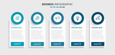 5 seçenek ya da adımlı ticari bilgi şablonu. İş akışı düzeni, diyagram, yıllık rapor, web tasarımı için kullanılabilir