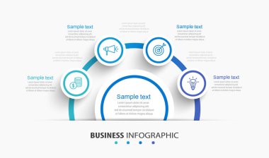 4 seçenek, adım ya da süreç içeren ticari bilgi şablonu. İş akışı düzeni, diyagram, yıllık rapor, web tasarımı için kullanılabilir
