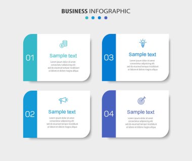4 seçenek, adım ya da süreç içeren ticari bilgi tasarım şablonu. İş akışı düzeni, diyagram, yıllık rapor, web tasarımı için kullanılabilir