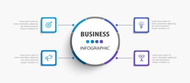 4 seçenek, adım ya da süreç içeren ticari bilgi tasarım şablonu. İş akışı düzeni, diyagram, yıllık rapor, web tasarımı için kullanılabilir