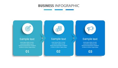 3 seçenek, adım veya süreç içeren ticari bilgi tasarım şablonu