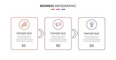 3 seçenek, adım veya süreç içeren ticari bilgi tasarım şablonu
