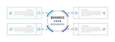 4 seçenek, adım ya da süreç içeren ticari bilgi tasarım şablonu. İş akışı düzeni, diyagram, yıllık rapor, web tasarımı için kullanılabilir