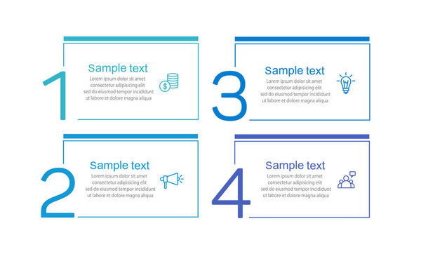 Шаблон бизнес-инфографического дизайна с 4 вариантами, шагами или процессами. Может использоваться для верстки рабочих процессов, составления годового отчета, веб-дизайна