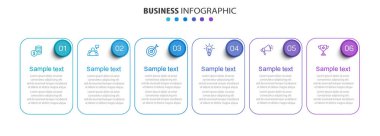 İş vektörü bilgisel tasarım şablonu 6 seçenek veya adımla. İşlem şeması, sunumlar, iş akışı düzeni, afiş, akış şeması, bilgi grafiği için kullanılabilir