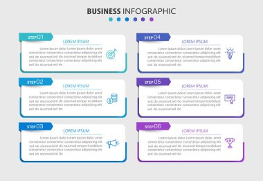 Ticari bilgi grafikleri tasarım şablonu 6 seçenek, adım veya süreçle