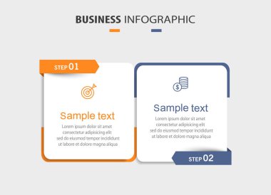 Simgeli vektör bilgi şablonu ve 2 seçenek veya adım. İşlem şeması, sunumlar, iş akışı düzeni, akış şeması, bilgi grafiği için kullanılabilir