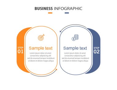 Simgeli vektör bilgi şablonu ve 2 seçenek veya adım. İşlem şeması, sunumlar, iş akışı düzeni, akış şeması, bilgi grafiği için kullanılabilir