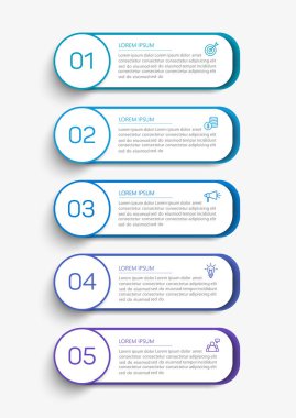 5 seçenek ya da adımlı ticari bilgi şablonu. İş akışı düzeni, diyagram, yıllık rapor, web tasarımı için kullanılabilir