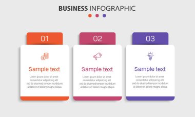 Simgeli ve 3 seçenekli bilgi tasarımı şablonu. İşlem şeması, sunumlar, iş akışı düzeni, afiş, akış şeması, bilgi grafiği için kullanılabilir