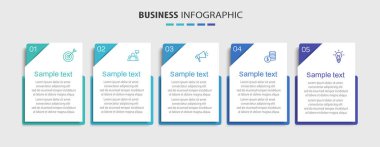5 seçenek ya da adımlı ticari bilgi şablonu. İş akışı düzeni, diyagram, yıllık rapor, web tasarımı için kullanılabilir