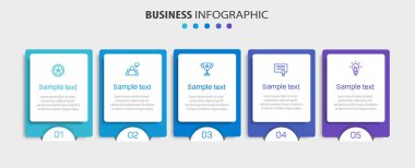 5 seçenek ya da adımlı ticari bilgi şablonu. İş akışı düzeni, diyagram, yıllık rapor, web tasarımı için kullanılabilir