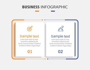 Simgeli vektör bilgi şablonu ve 2 seçenek veya adım. İşlem şeması, sunumlar, iş akışı düzeni, akış şeması, bilgi grafiği için kullanılabilir
