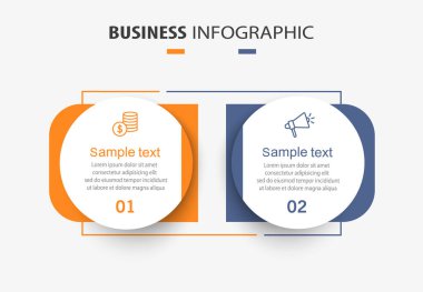 Simgeli vektör bilgi şablonu ve 2 seçenek veya adım. İşlem şeması, sunumlar, iş akışı düzeni, akış şeması, bilgi grafiği için kullanılabilir